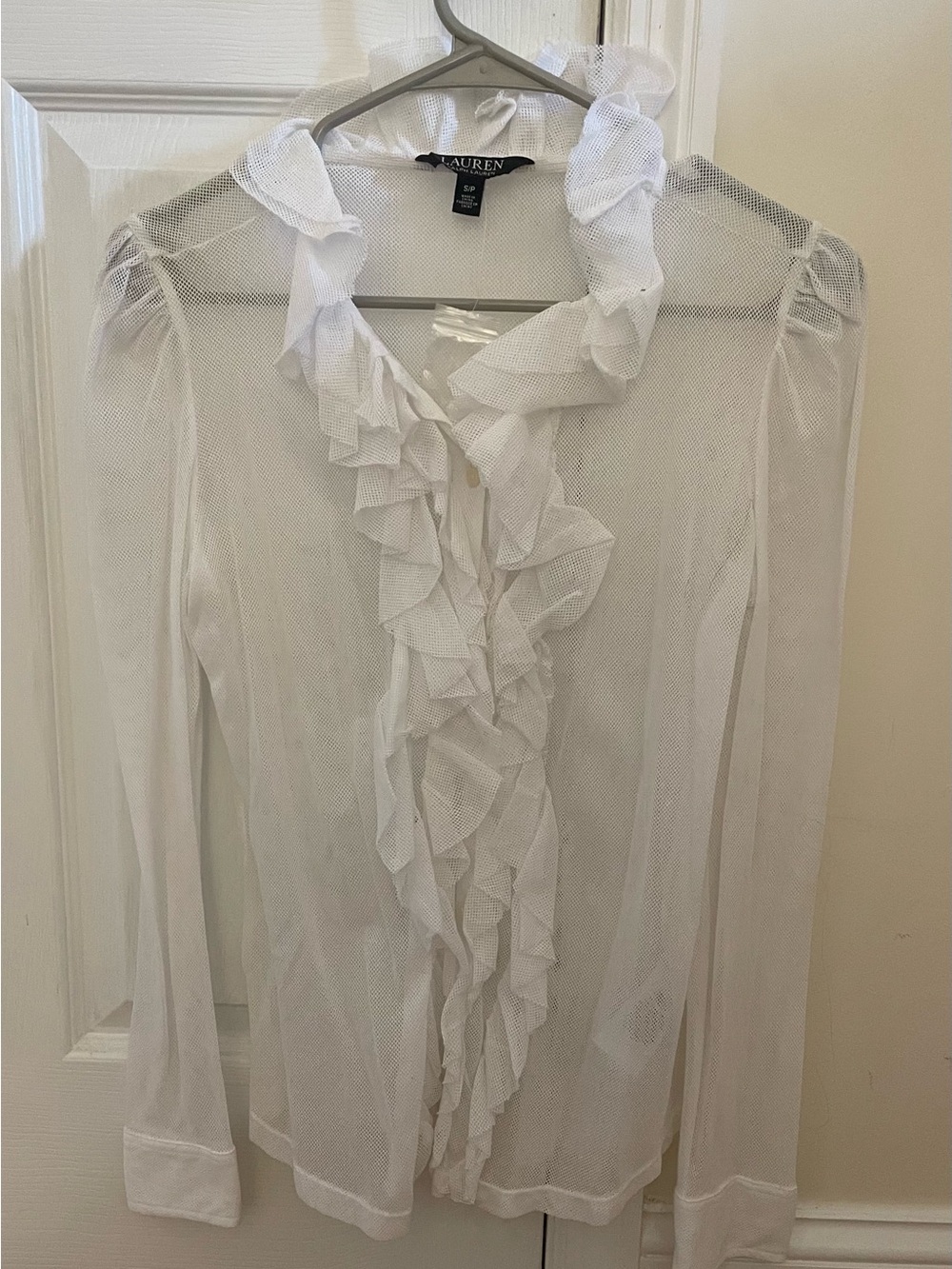 Lauren Ralph Lauren White Sheer Ruffle-Front Blouse